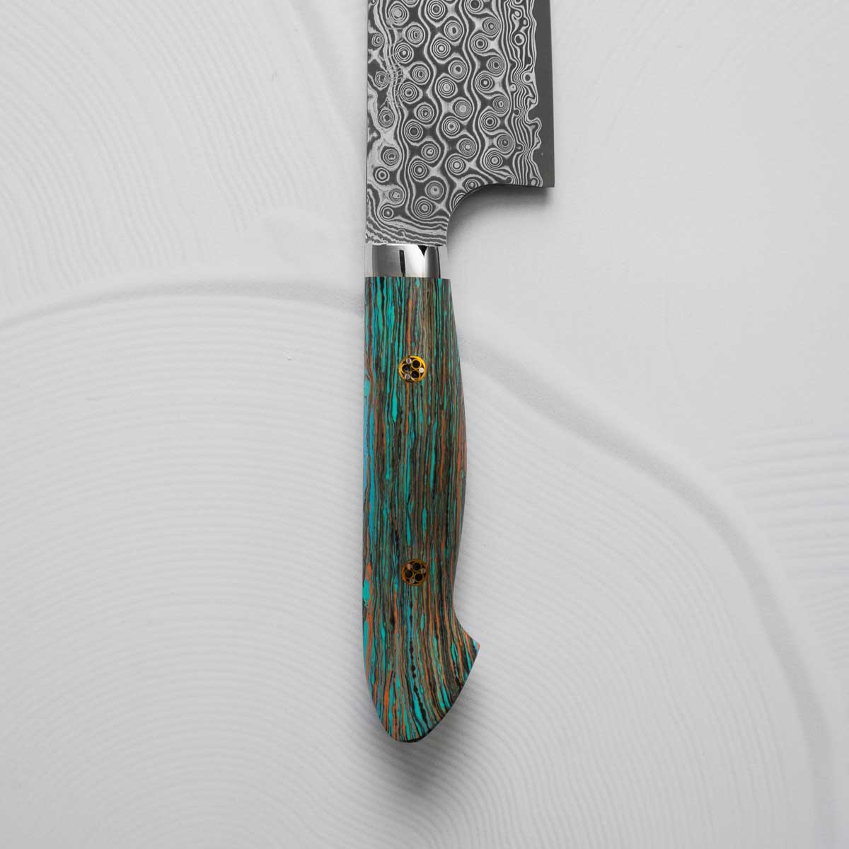 Nigara Hamono SG2 Raindrop Damascus Kiritsuke 210mm - Turquoise
