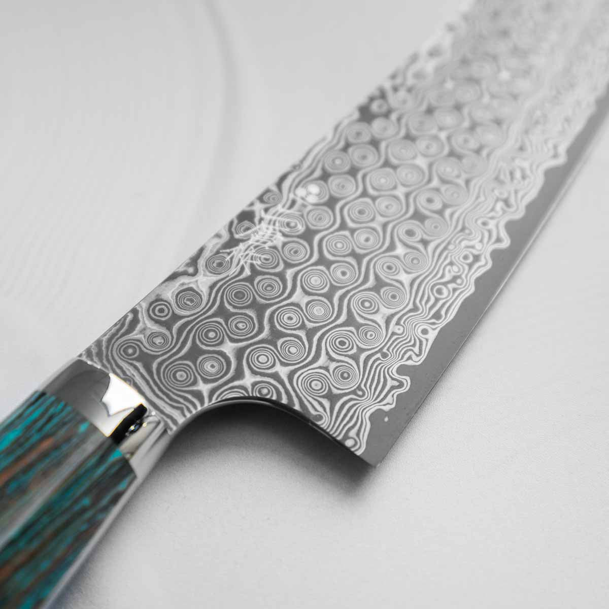 Nigara Hamono SG2 Raindrop Damascus Kiritsuke 210mm - Turquoise