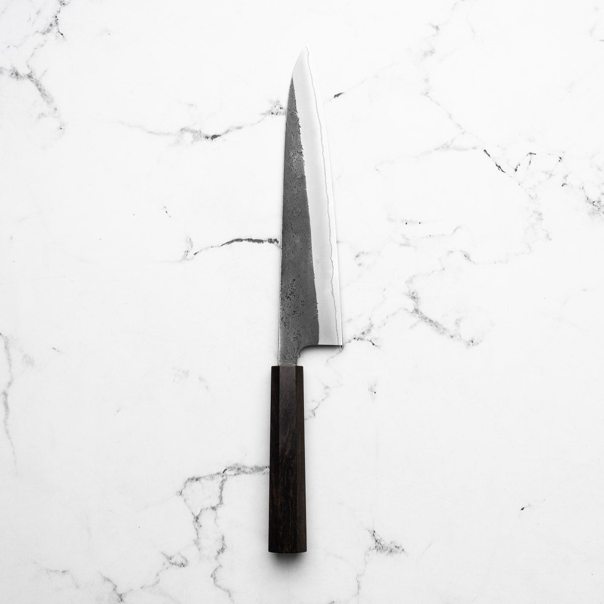 Yoshikane (Hatsukokoro) White 2 Kurouchi Nashiji Stainless Clad Gyuto 240mm - Ebony