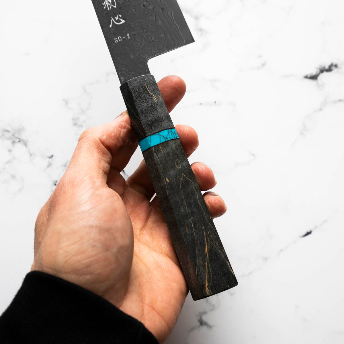 Hatsukokoro Ryuhyo Kurozome SG2 Damascus Bunka 180mm -  Maple Turquoise