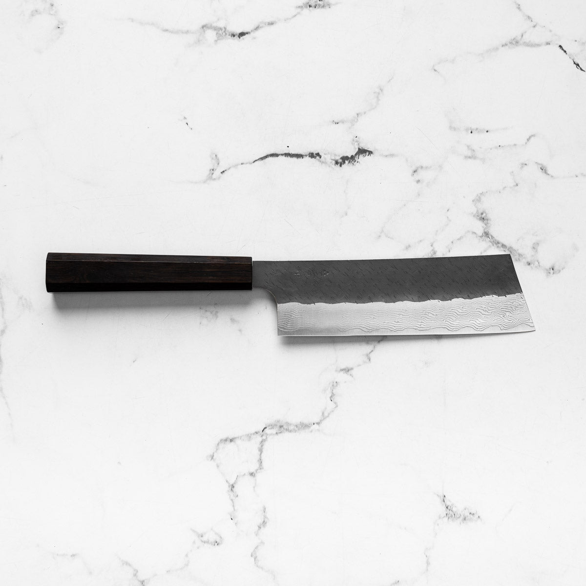 Nigara Hamono SGSTRIX Kurouchi Tsuchime Damascus Nakiri 180mm - Mono Ebony