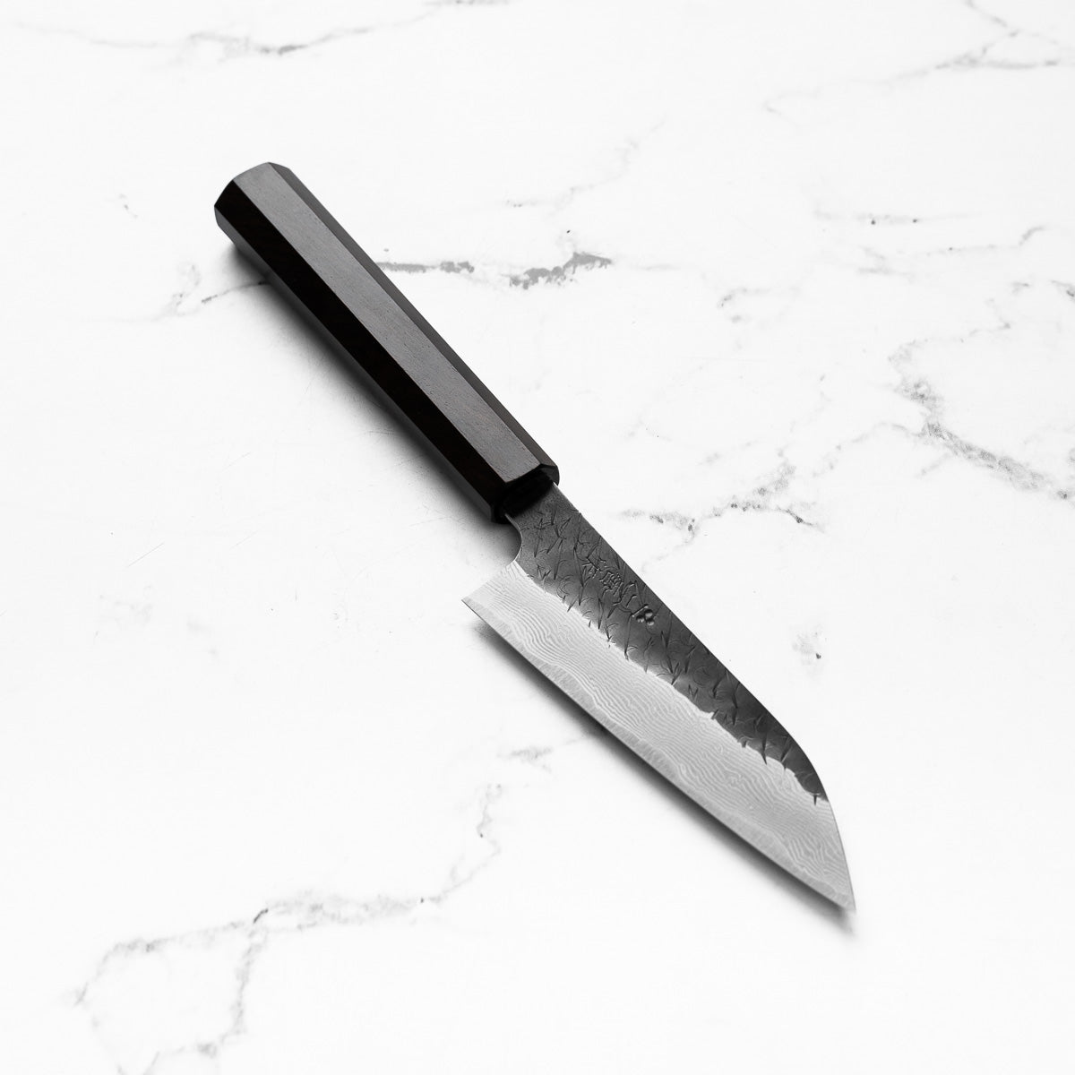 Nigara Hamono SGSTRIX Kurouchi Tsuchime Damascus Petty 120mm - Mono Ebony