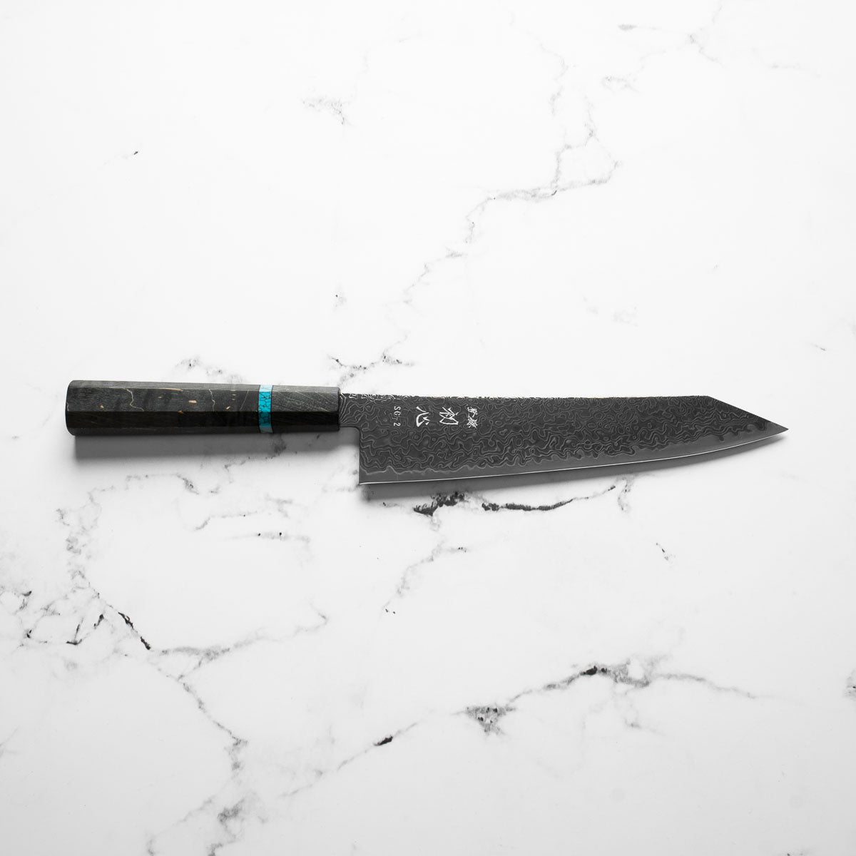 Hatsukokoro Ryuhyo Kurozome SG2 Damascus Kiritsuke Gyuto 210mm -  Maple Turquoise