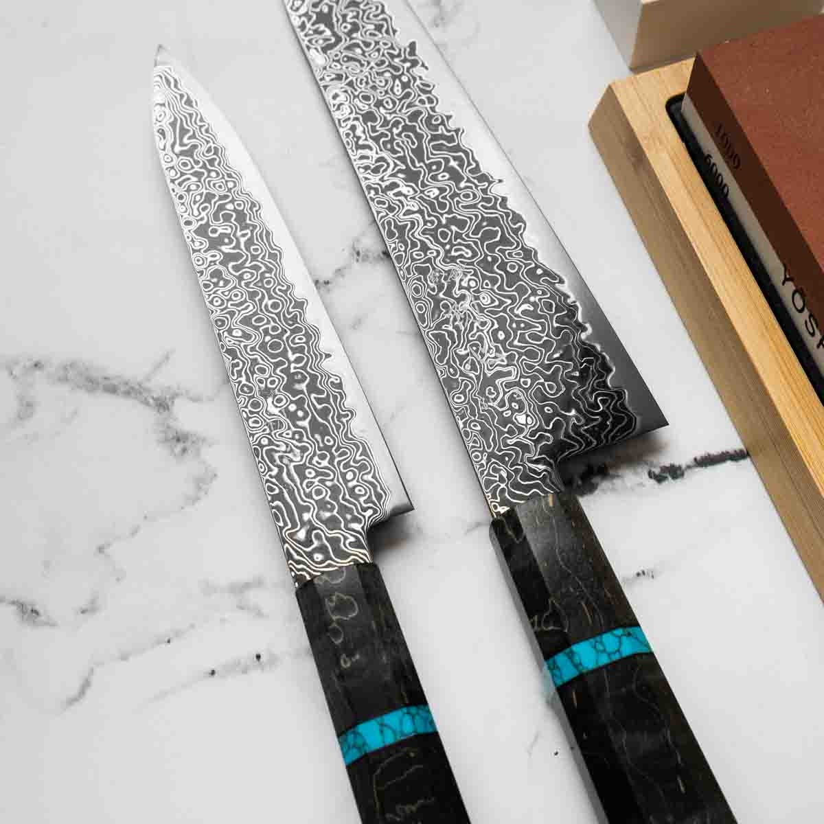 Hatsukokoro Ryuhyo Kurozome SG2 Damascus 2 Knife Set - Maple