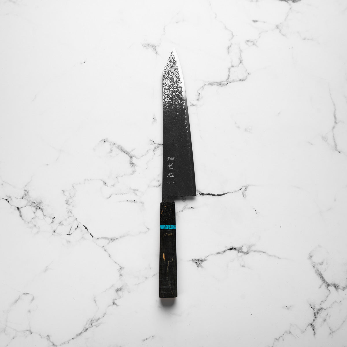 Hatsukokoro Ryuhyo Kurozome SG2 Damascus Kiritsuke Gyuto 240mm - Maple Turquoise