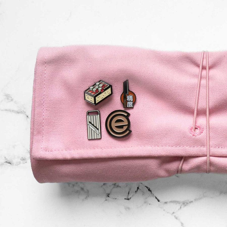 Habitat Canvas Knife Roll - 6 Slot - Pastel Pink With Enamel Pins