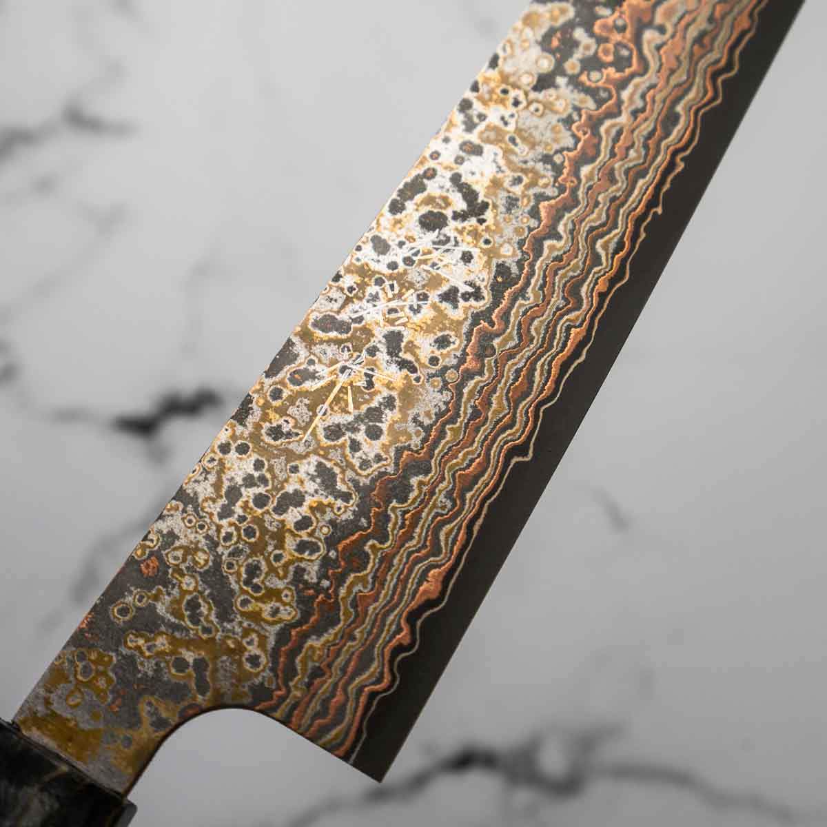 Takeshi Saji VG10-W Nashiji Rainbow Damascus Sujihiki 240mm - Dark Maple