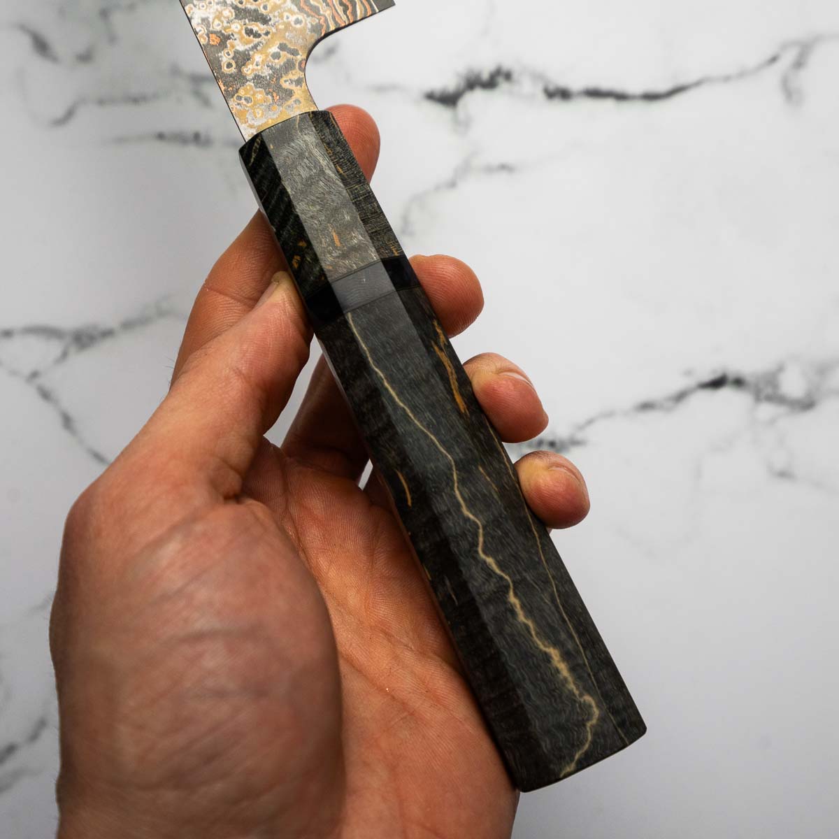 Takeshi Saji VG10-W Nashiji Rainbow Damascus Sujihiki 240mm - Dark Maple