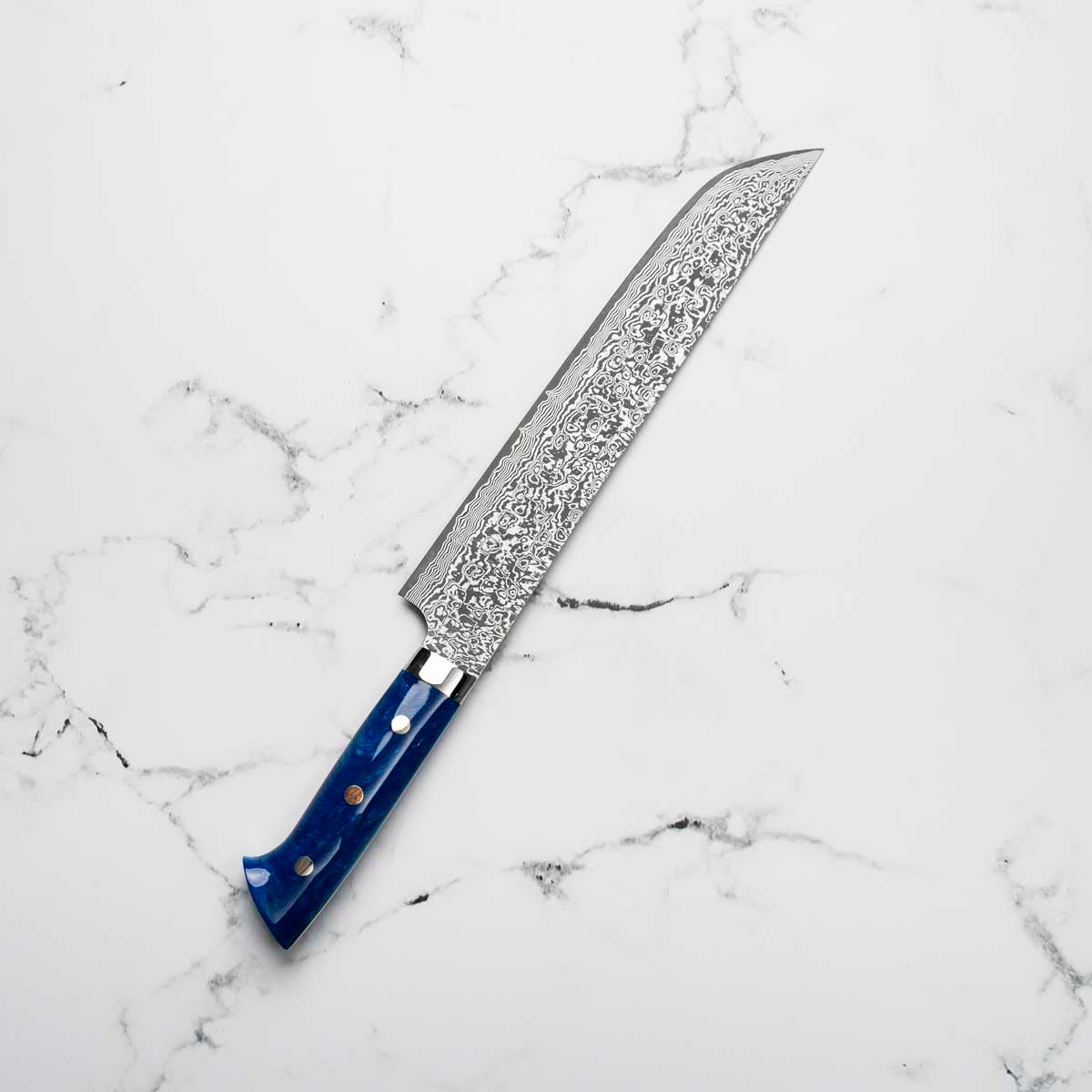 Takeshi Saji R2/SG2 Damascus Sakimaru Sujihiki 240mm Blue Acrylic