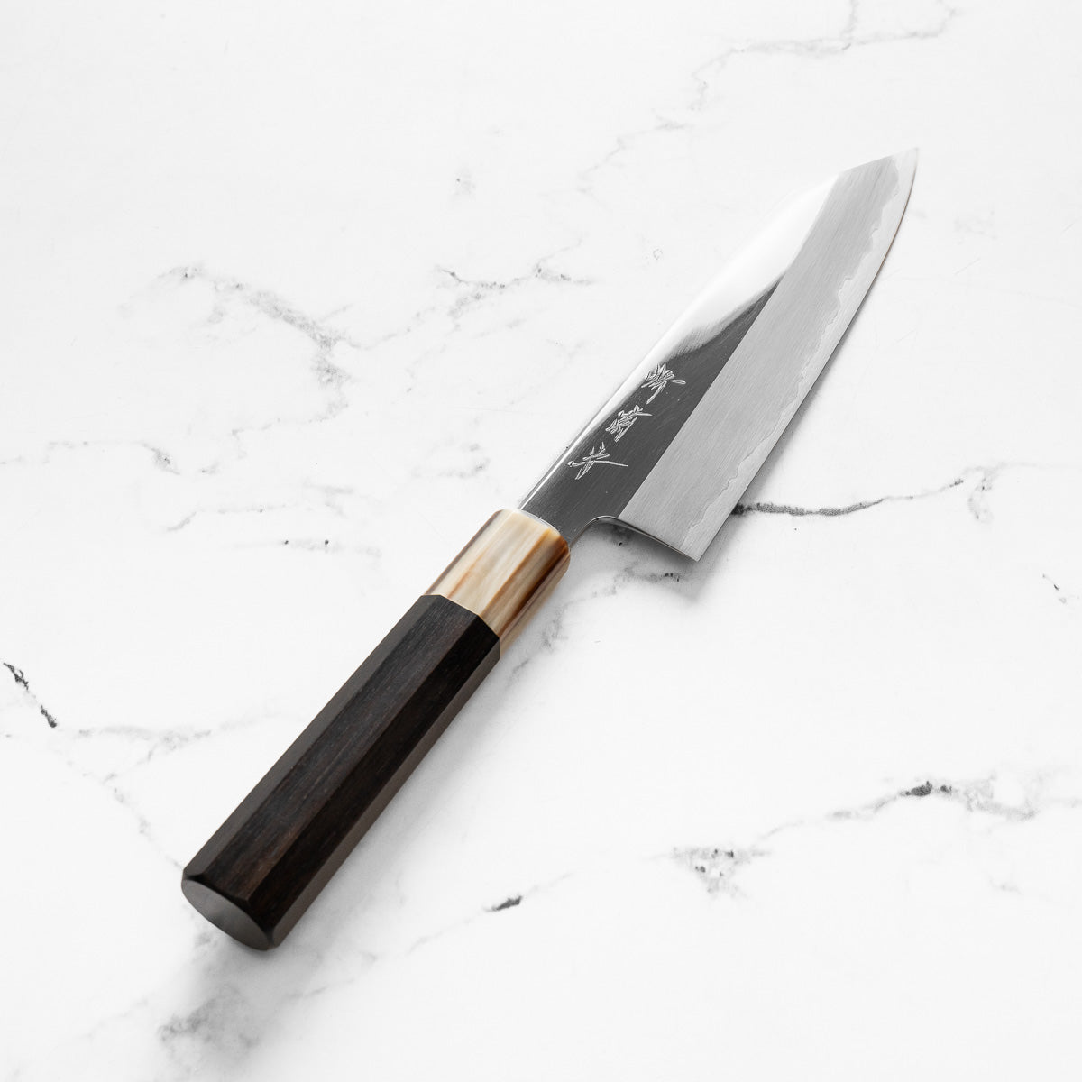 Nakagawa x Sakai Kikumori White 1 Mirror Finish SS Clad Bunka 180mm - Ebony and Blonde