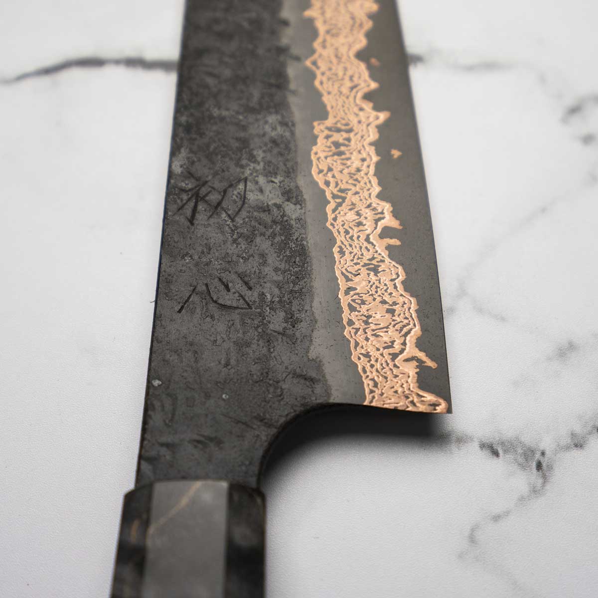 Hatsukokoro Yorokobi Kurouchi SLD Damascus Tsuchime Gyuto 210mm - Dark Maple