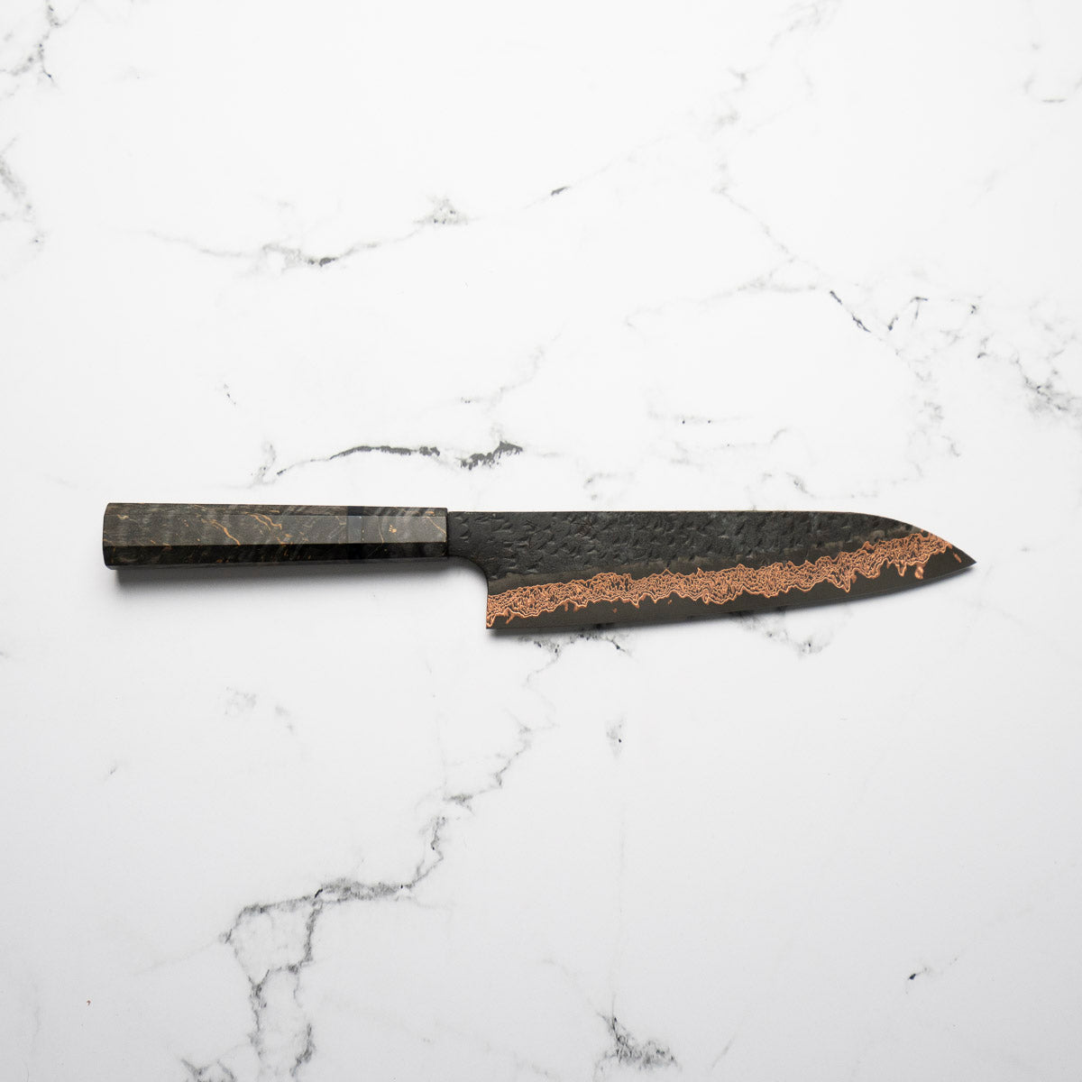 Hatsukokoro Yorokobi Kurouchi SLD Damascus Tsuchime Gyuto 210mm - Dark Maple
