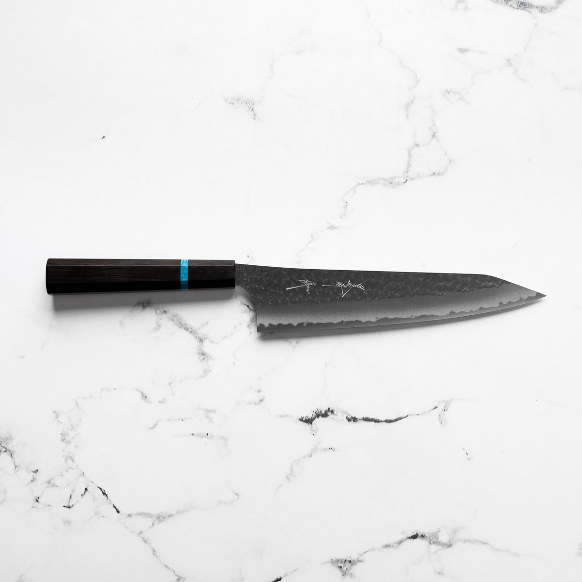 Yu Kurosaki AS Kokusen Ei Gyuto 210mm - Ebony Turquoise - blade detail