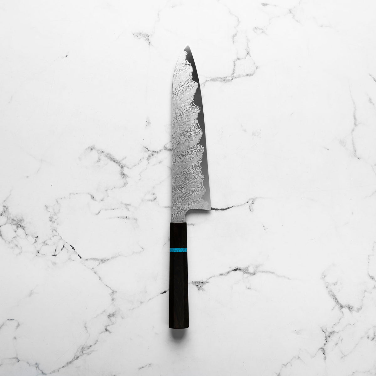 Sakai Kikumori "Minamo" ATS34 Damascus Gyuto 240mm - Ebony Turquoise