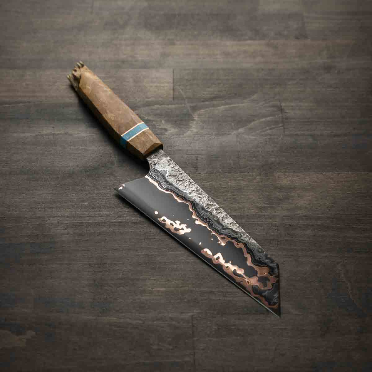 Roche Cutlery Blue Super Copper Damascus Bunka 155mm