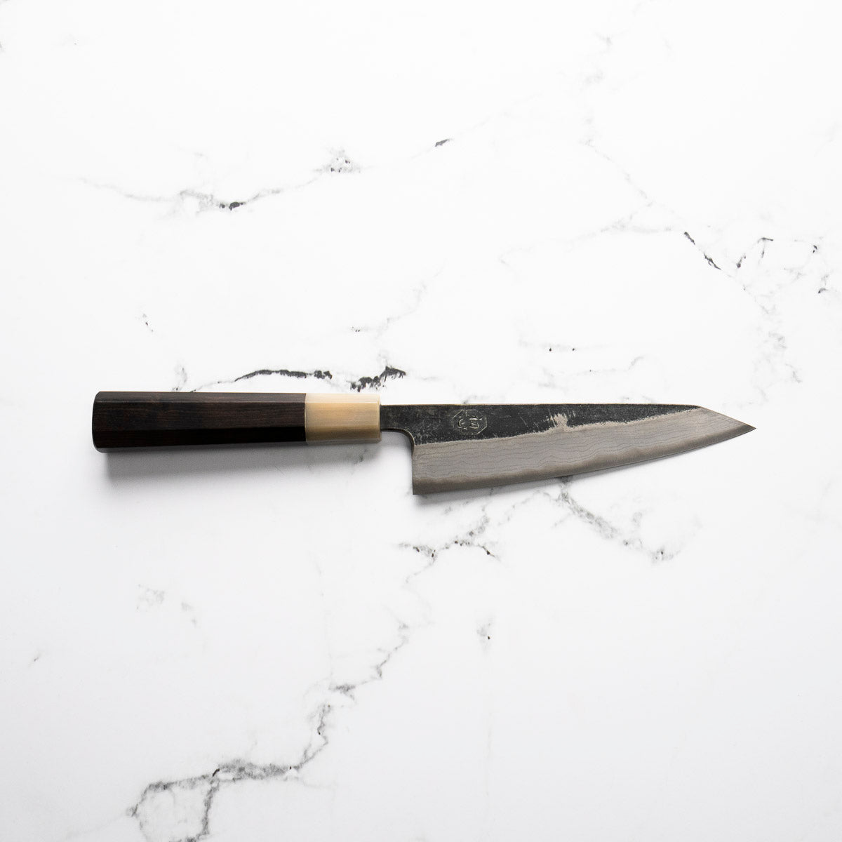 Hatsukokoro Kumokage Blue 2 Kurouchi Damascus Honesuki 150mm - Ebony & Blonde