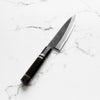 Mutsumi Hinoura Ajikataya White 2 SS Clad Petty 135mm - Ebony w/ Double Black Horn (3 rings)