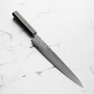 Touroku Sakai Kagayaki VG10 Damascus Tsuchime Sujihiki 240mm