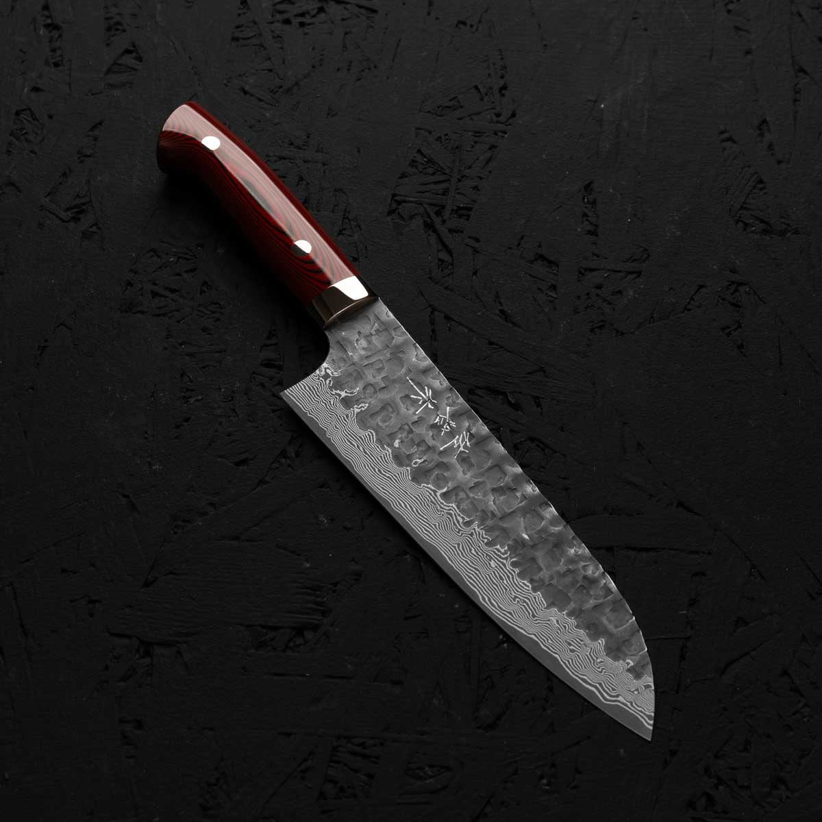 Takeshi Saji VG10 Forged Tsuchime Santoku - Red Weave