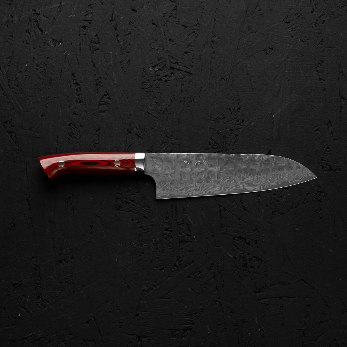 Takeshi Saji VG10 Forged Tsuchime Santoku - Red Weave