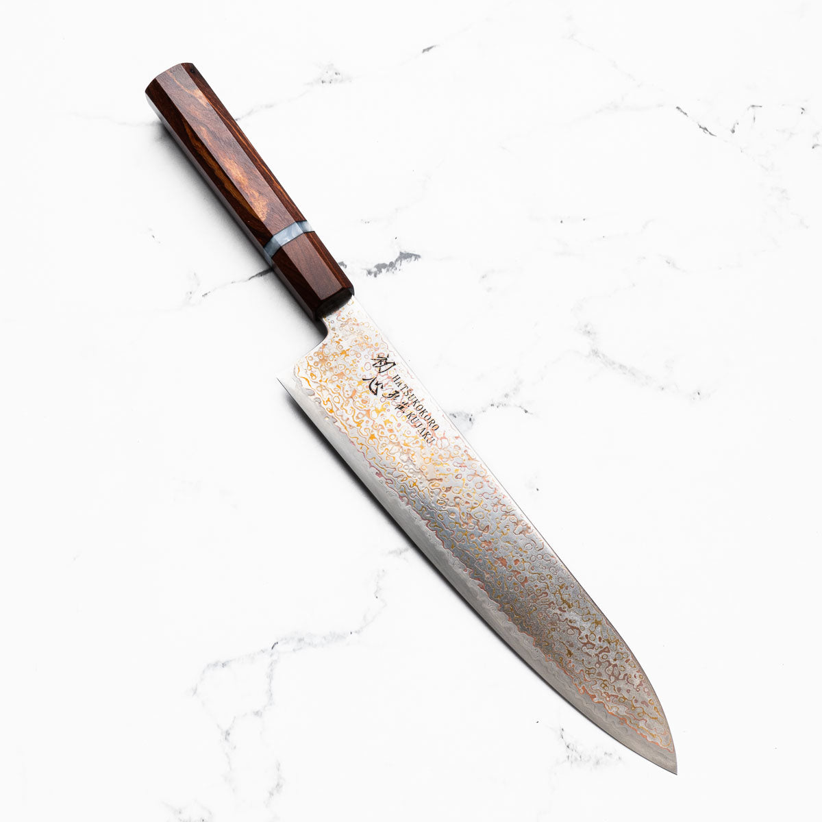 Hatsukokoro Kujaku V-Toku 2 Rainbow Damascus Gyuto 210mm - Sandalwood