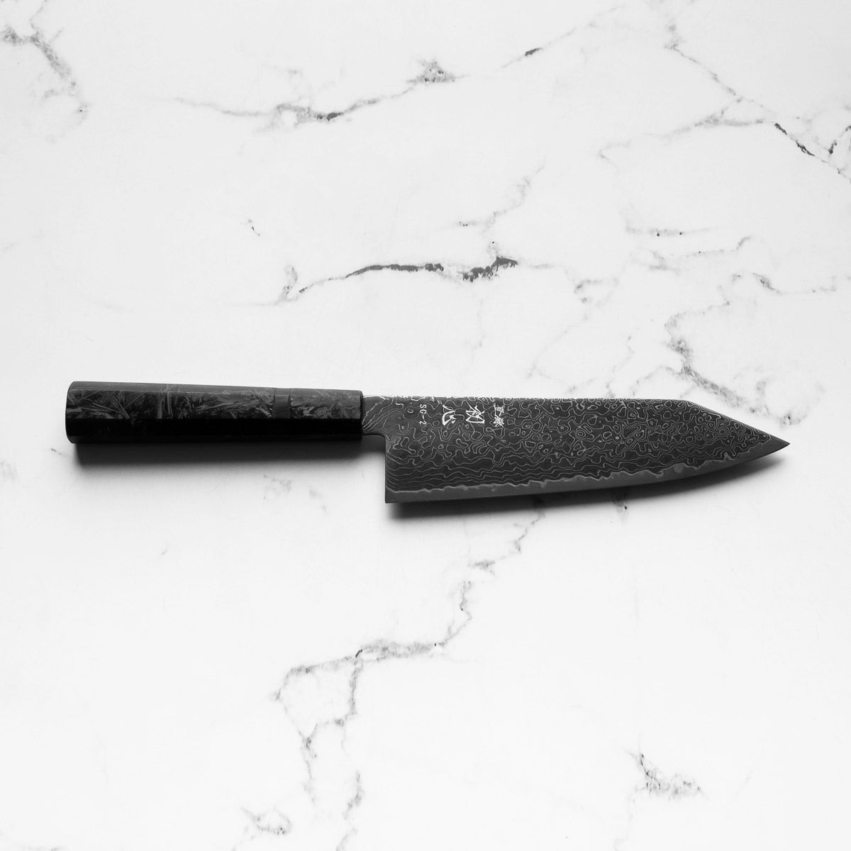 Hatsukokoro Ryuhyo Kurozome SG2 Damascus Bunka 180mm -  Dark Carbon Fibre