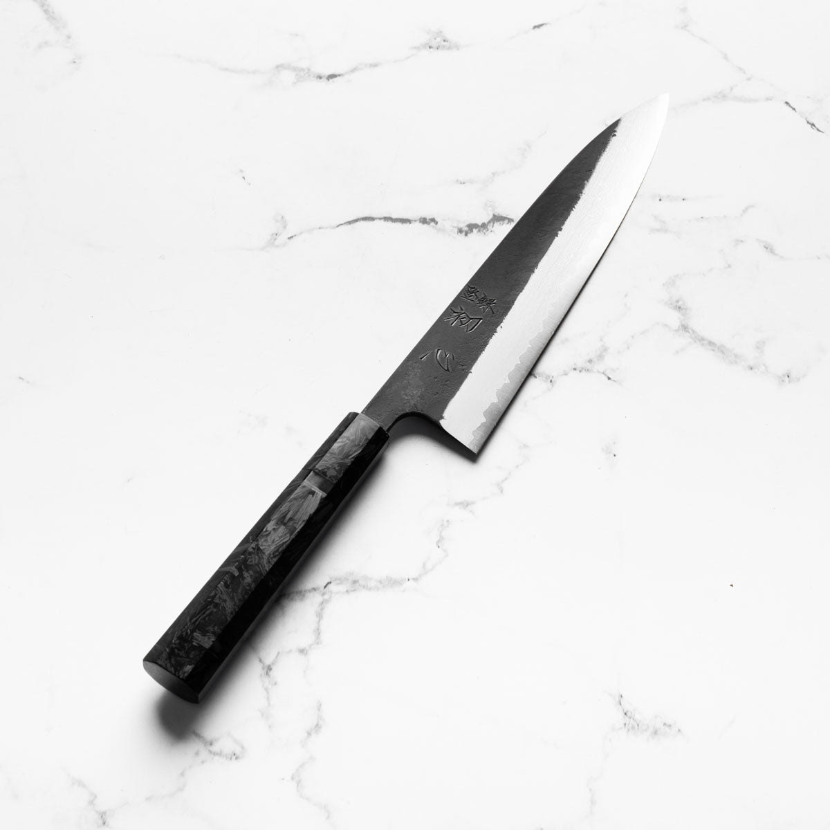 Hatsukokoro Shinkiro Blue Super Damascus Kurouchi Gyuto 210mm - Dark Carbon Fibre