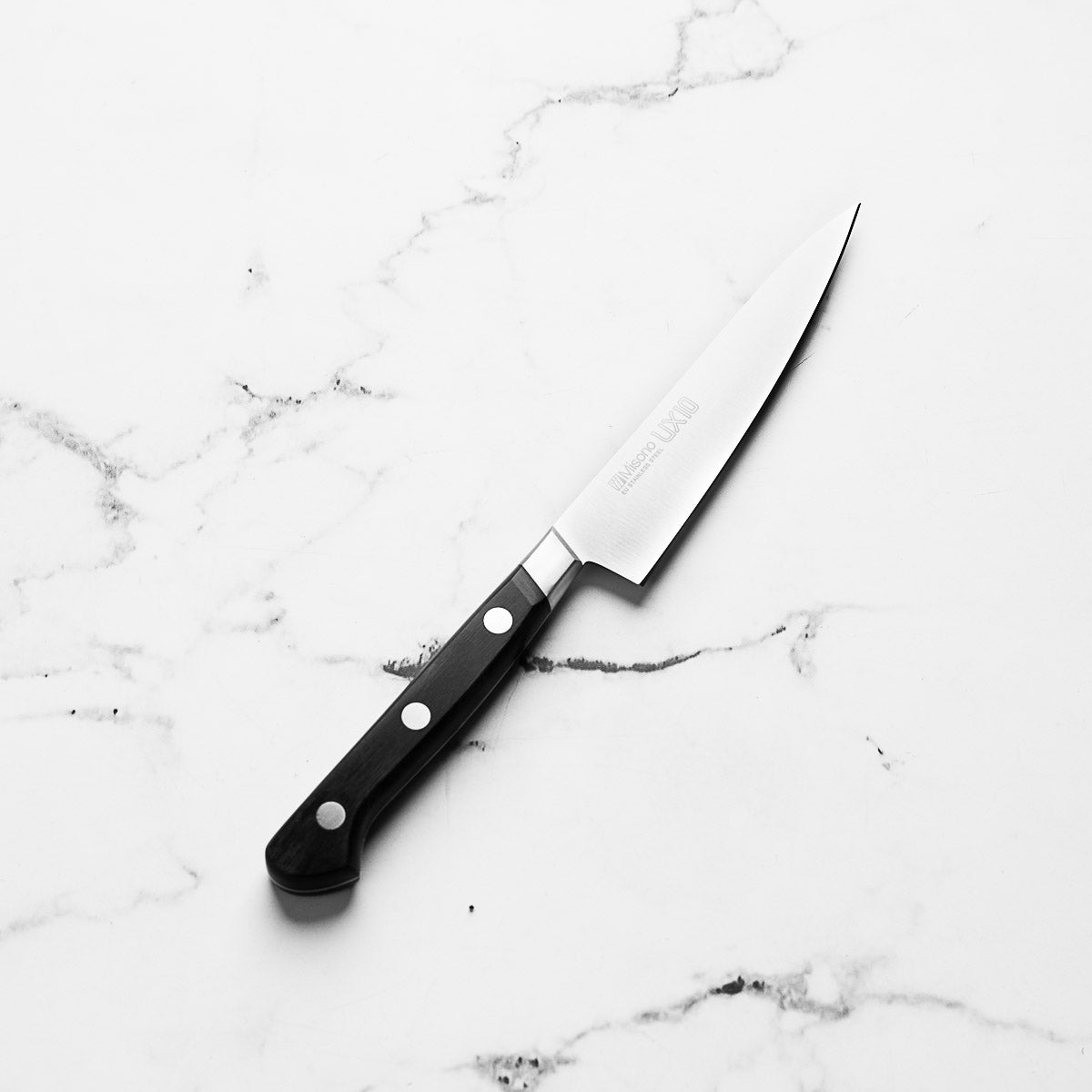 Misono 732 UX10 Stainless Petty 130mm - angled view
